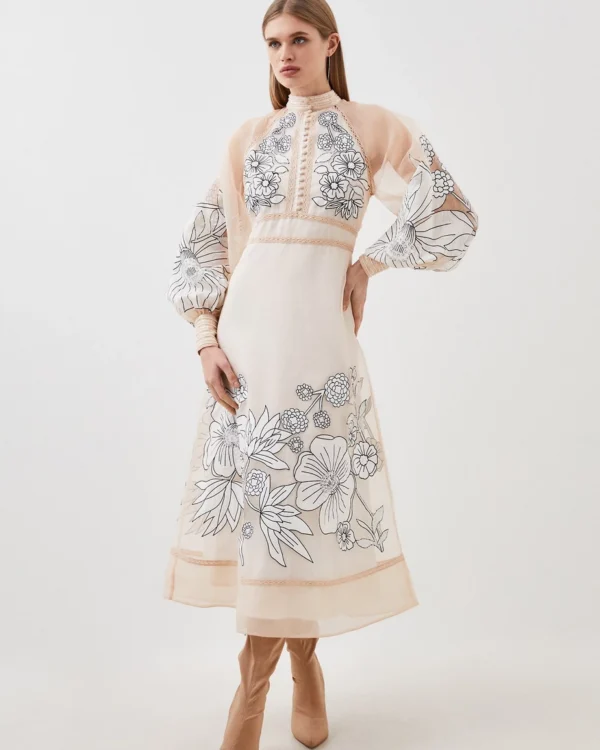 Applique Organdie Woven Maxi Dress