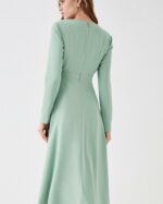 V Neck Full Skirt Midi Dress