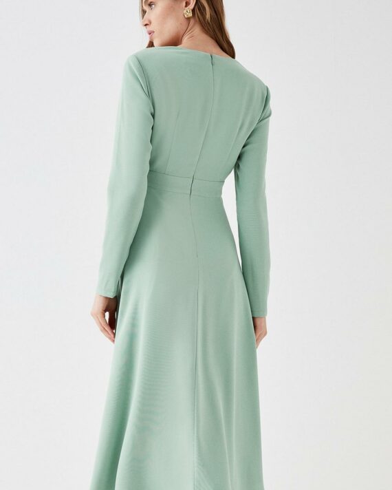 V Neck Full Skirt Midi Dress
