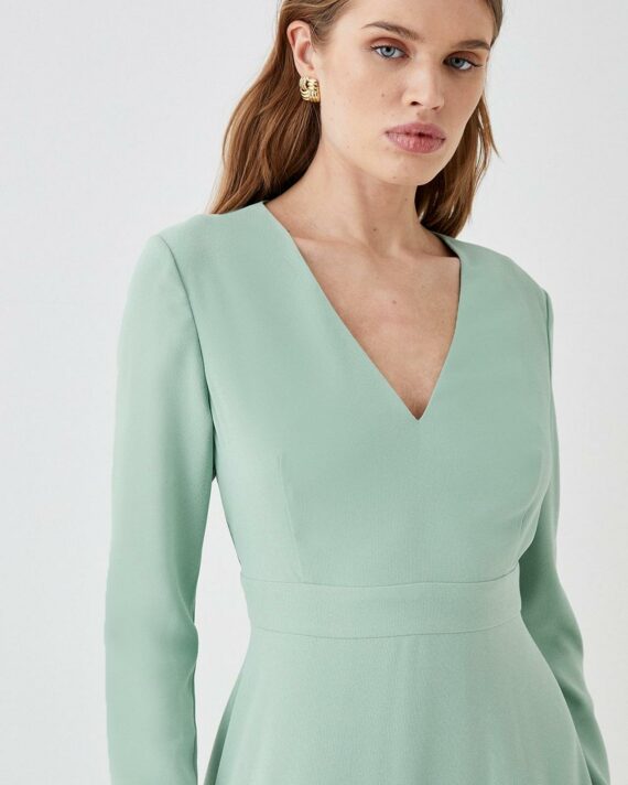 V Neck Full Skirt Midi Dress
