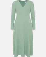 V Neck Full Skirt Midi Dress