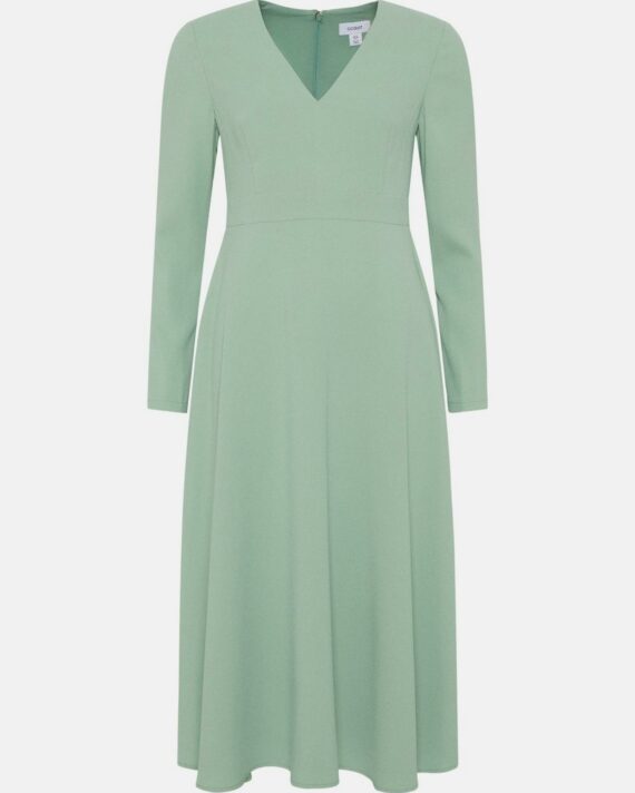 V Neck Full Skirt Midi Dress