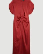Tailored Satin Back Crepe Ruched Front Midi Dress