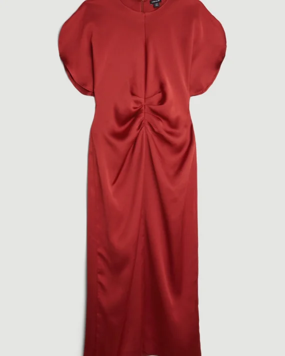 Tailored Satin Back Crepe Ruched Front Midi Dress