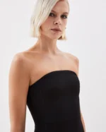 The Founder Compact Stretch Viscose Bandeau Pencil Tailored Midi Dress