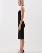 The Founder Compact Stretch Viscose Bandeau Pencil Tailored Midi Dress