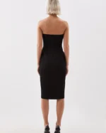 The Founder Compact Stretch Viscose Bandeau Pencil Tailored Midi Dress