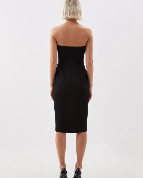 The Founder Compact Stretch Viscose Bandeau Pencil Tailored Midi Dress