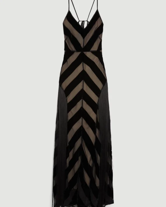 Fringed Velvet Devore Woven Maxi Dress