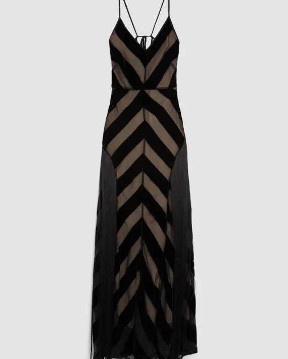Fringed Velvet Devore Woven Maxi Dress