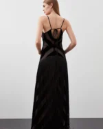 Fringed Velvet Devore Woven Maxi Dress