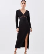Petite Jersey Lace Thigh Split Midi Dress