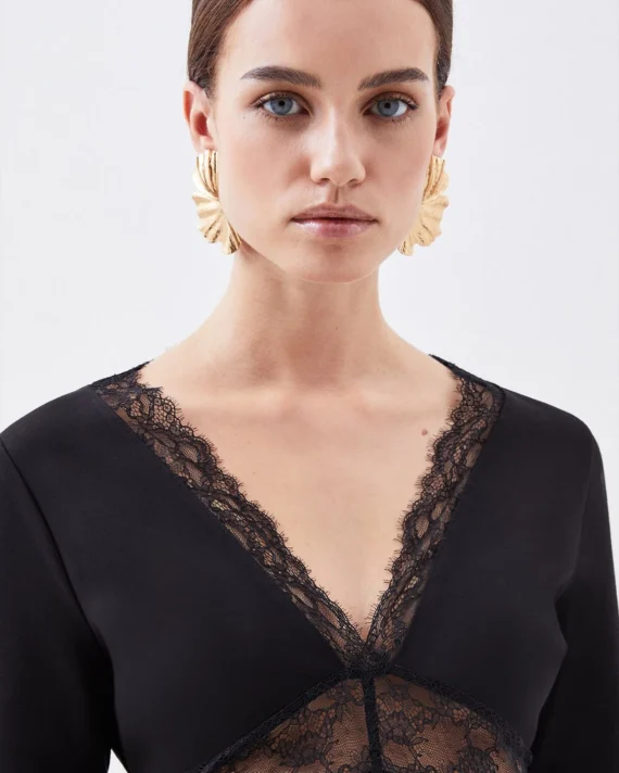 Petite Jersey Lace Thigh Split Midi Dress