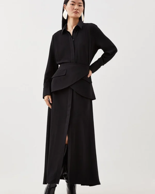 Soft Tailored Belted Maxi Shirt Dress