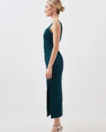 Petite Tailored Italian Structured Satin Corset Detail Maxi Dress