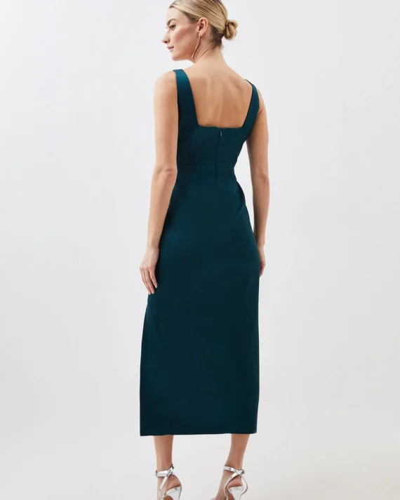 Petite Tailored Italian Structured Satin Corset Detail Maxi Dress